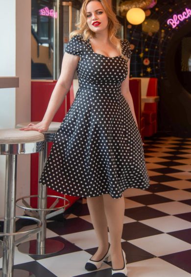 Claudia Flirty Fifties Style Dress in Black/White – Dresses | Kitty Darling