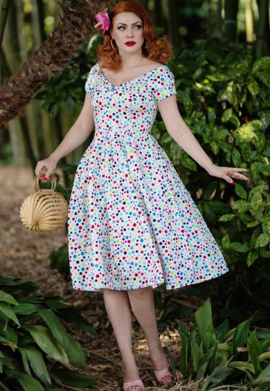 Lily Colourful Polka Dot Off Shoulder Dress – Dresses | Kitty Darling