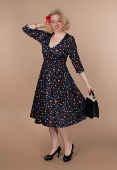 Billie Retro Game Print Dress In Black – Dresses | Kitty Darling