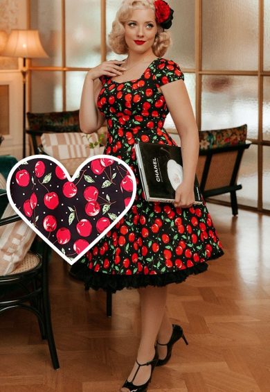 Claudia Flirty Fifties Style Dress in Cherry – Shop now at Kitty Darling