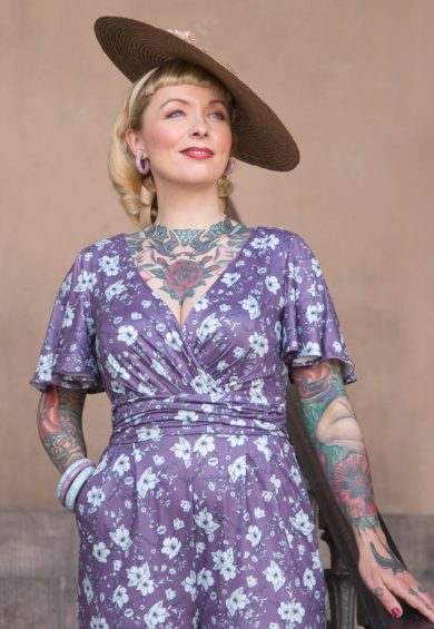 Esther Purple Floral Butterfly Sleeved Jumpsuit – Dresses With Pockets | Kitty Darling