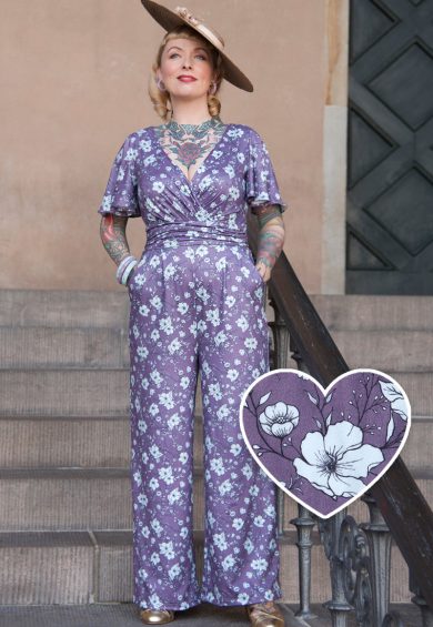 Esther Purple Floral Butterfly Sleeved Jumpsuit – Shop now at Kitty Darling