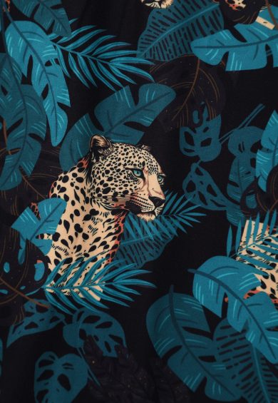 Brigitte Black Cheetah and Palm Leaves Print Strappy Jumpsuit – Dresses | Kitty Darling