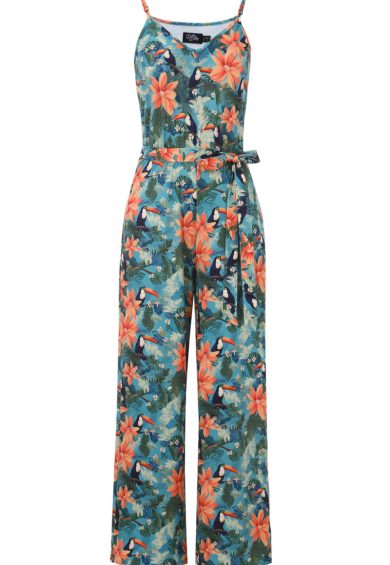 Brigitte Tropical Toucan Print Strappy Jumpsuit – Shop now at Kitty Darling