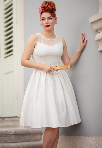 Elizabeth White Mesh Panel Bridal Wedding Swing Dress – Dresses | Kitty Darling