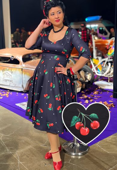 Scarlette Retro Cherry Midi Dress – Shop now at Kitty Darling