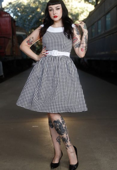 Cindy Black and White Vintage Dogtooth Dress – Shop now at Kitty Darling