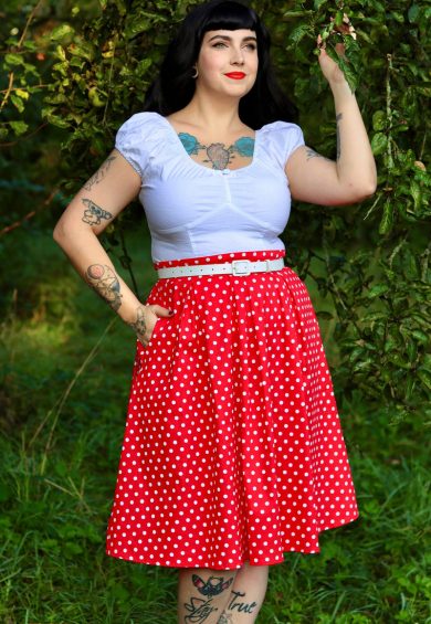 Rochelle High Waist Full Circle Polka Dot Skirt in Red – Dresses | Kitty Darling