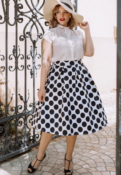 Carolyn Monochrome Polka Dot Swing Skirt – Shop now at Kitty Darling