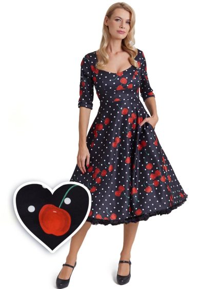 Scarlette Black Cherry Print Dress – Shop now at Kitty Darling