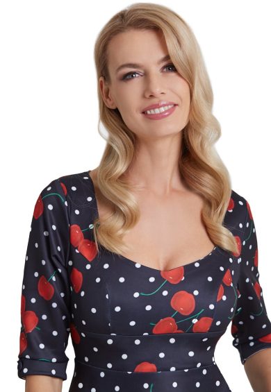 Scarlette Black Cherry Print Dress – Dresses | Kitty Darling