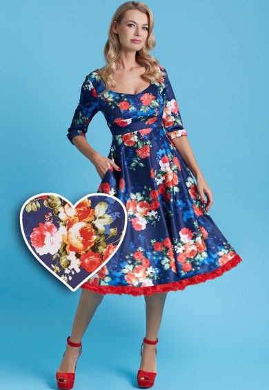 Scarlette Long Sleeves Dress Navy with Red/White Floral – Shop now at Kitty Darling