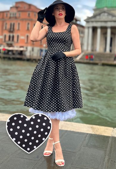 Amanda Black & White Polka Dot Swing Dress – Shop now at Kitty Darling