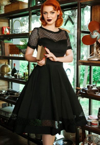 Tess Lace Embroidered Sleeved Dress in Black – Shop now at Kitty Darling