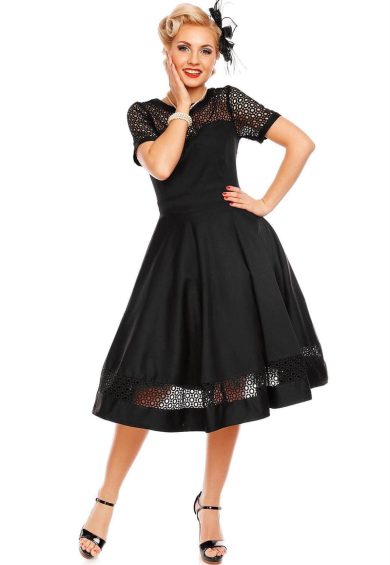 Tess Lace Embroidered Sleeved Dress in Black – Dresses | Kitty Darling