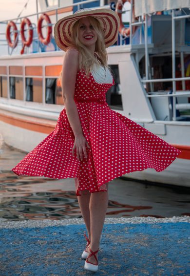 Grace Pleated 50s Style Swing Dress Red Polka Dots – Shop now at Kitty Darling