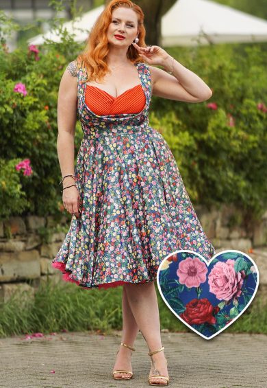 Grace Vintage Style Jive Dress In Navy Blue Rose Garden Print – Shop now at Kitty Darling