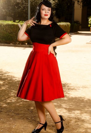 Darlene Stretchy Circle Swing Dress - Black & Burgundy Red – Shop now at Kitty Darling