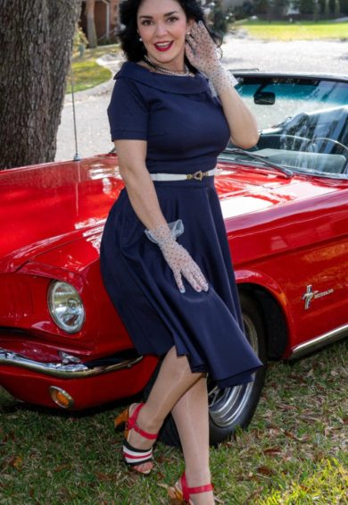 Darlene Stretchy Circle Swing Dress - Navy Blue – Dresses | Kitty Darling