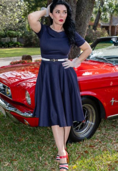 Darlene Stretchy Circle Swing Dress - Navy Blue – Shop now at Kitty Darling