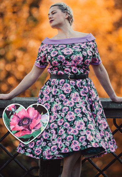 Darlene 50's Style Swing Dress in Purple and Poppy – Shop now at Kitty Darling