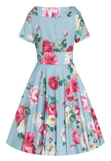 Darlene Powder Blue Vintage-Inspired Peony Print Swing Dress – Dresses | Kitty Darling