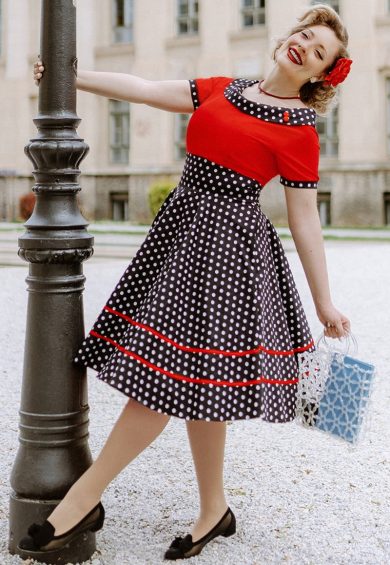 Darlene Retro Swing Dress - Black/Red & White Polka Dots – Swing Dresses | Kitty Darling