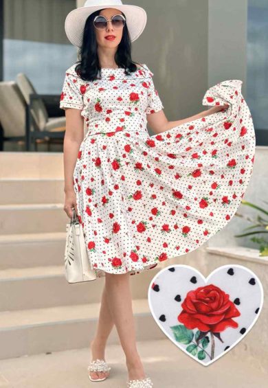 Darlene Retro Heart & Rose Dress – Shop now at Kitty Darling