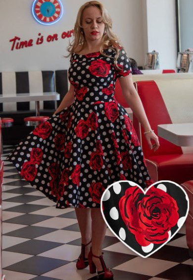 Darlene 50s Style Swing Dress in Rose Polka Dot – Shop now at Kitty Darling