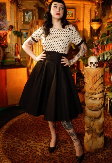 Darlene 50's Style Swing Dress in Sand Beige/Black Polka Dot – Dresses | Kitty Darling