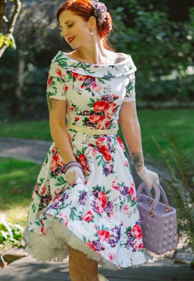Darlene Retro White Floral  Swing Dress – Dresses | Kitty Darling