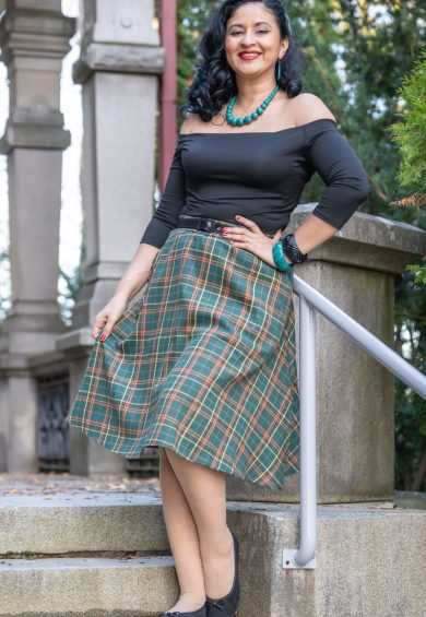 Shirley High Waist Full Circle Skirt in Teal Tartan – Shop now at Kitty Darling