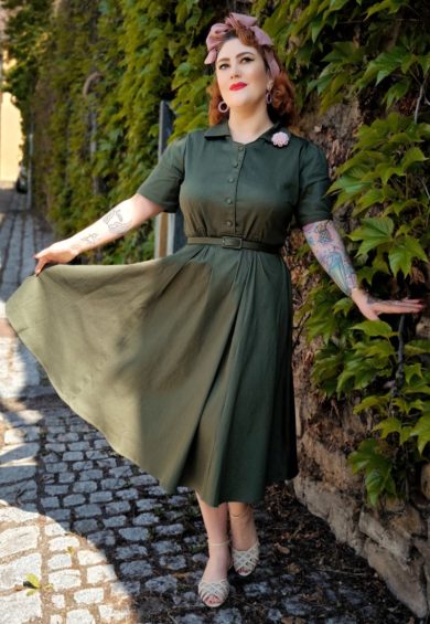 Penelope Army Green Rockabilly Plain Shirt Dress – Shop now at Kitty Darling
