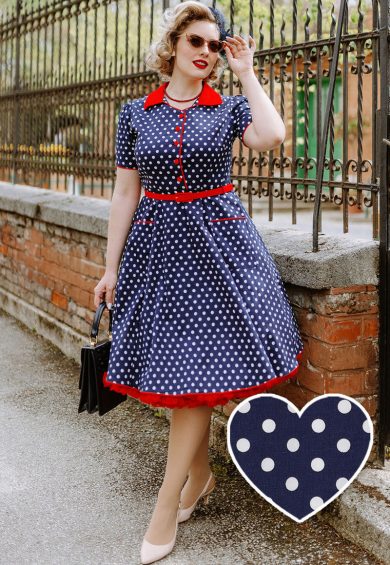 Penelope Rockabilly Blue Polka Dot Shirt Dress – Shop now at Kitty Darling