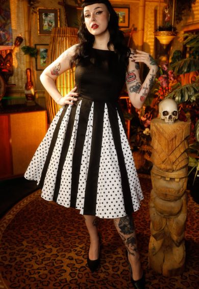 Judith Black Cotton Polka Dot Black/White Skirt Retro Swing Dress – Shop now at Kitty Darling