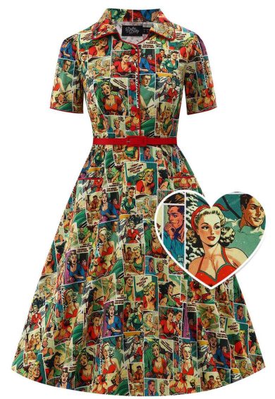 Penelope II Yellow Rockabilly Comic Print Shirt Dress – Shop now at Kitty Darling