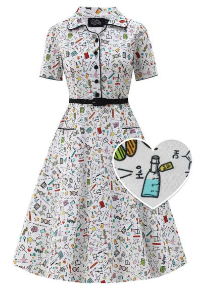 Penelope II White Rockabilly Science Lab Print Shirt Dress – Shop now at Kitty Darling