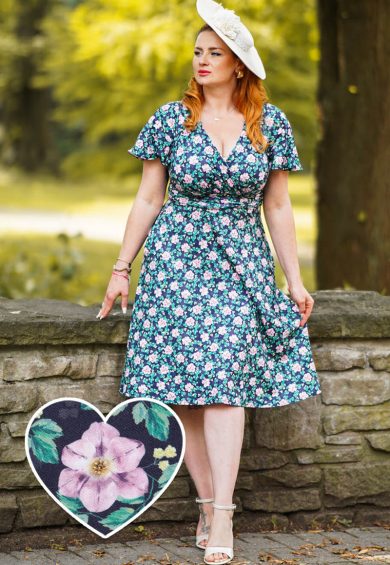 Donna Purple Floral Crossover Bust Dress – Shop now at Kitty Darling