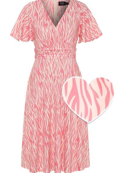 Donna Pink Petal Sleeves Flared Bust Tiger Print Summer Dress – Shop now at Kitty Darling