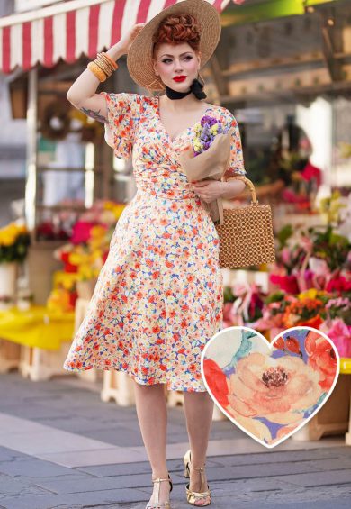 Donna Orange Floral Tea Dress – Shop now at Kitty Darling