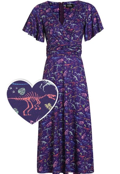 Donna Crossover Bust Purple with Fossil Print Dress – Shop now at Kitty Darling