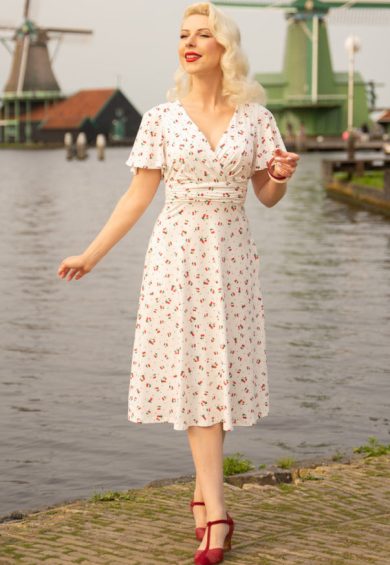 Donna Cherry White Crossover Bust Dress – Dresses | Kitty Darling