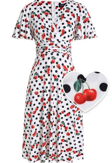 Donna Retro Cherry Polka Dot Dress – Shop now at Kitty Darling