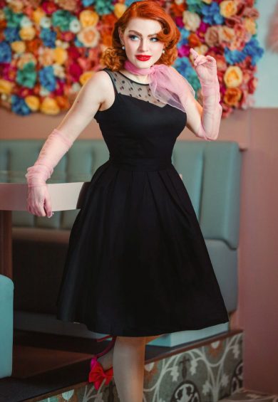 Elizabeth Vintage Inspired Swing Dress in Black – Dresses | Kitty Darling
