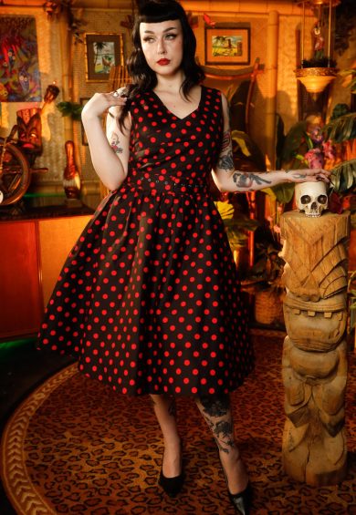 May V-neck 50s Style Spot Dress in Black-Red – Dresses | Kitty Darling