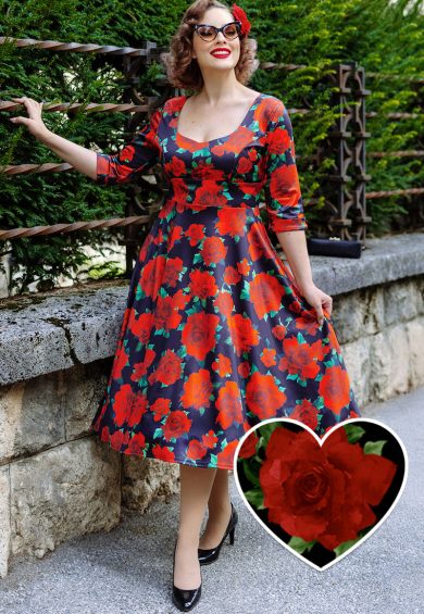 Scarlette Navy Blue Floral Long-sleeved Stretchy Dress – Shop now at Kitty Darling