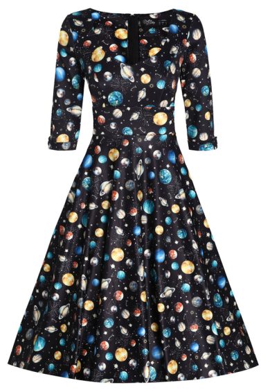 Scarlette Long Sleeves Stretchy Dress in Black Space Print – Dresses | Kitty Darling