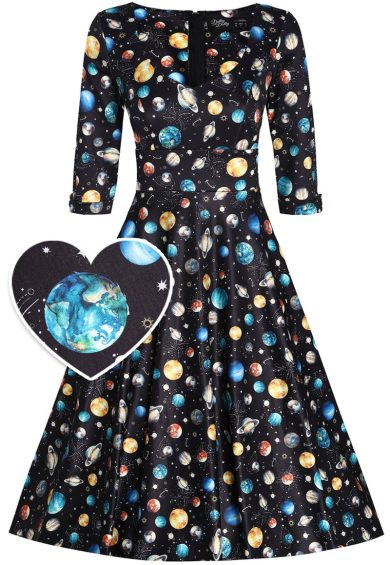 Scarlette Long Sleeves Stretchy Dress in Black Space Print – Shop now at Kitty Darling