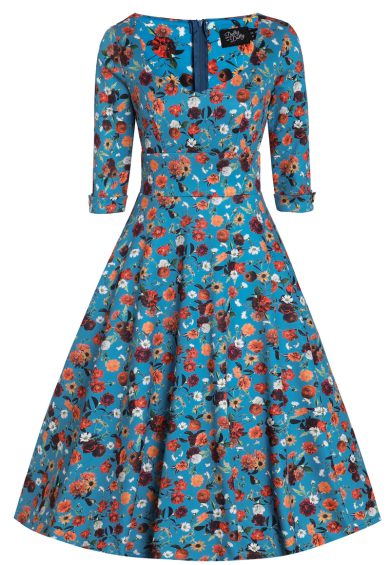 Scarlette Carnation Blue Midi Dress – Dresses | Kitty Darling