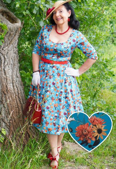Scarlette Carnation Blue Midi Dress – Shop now at Kitty Darling